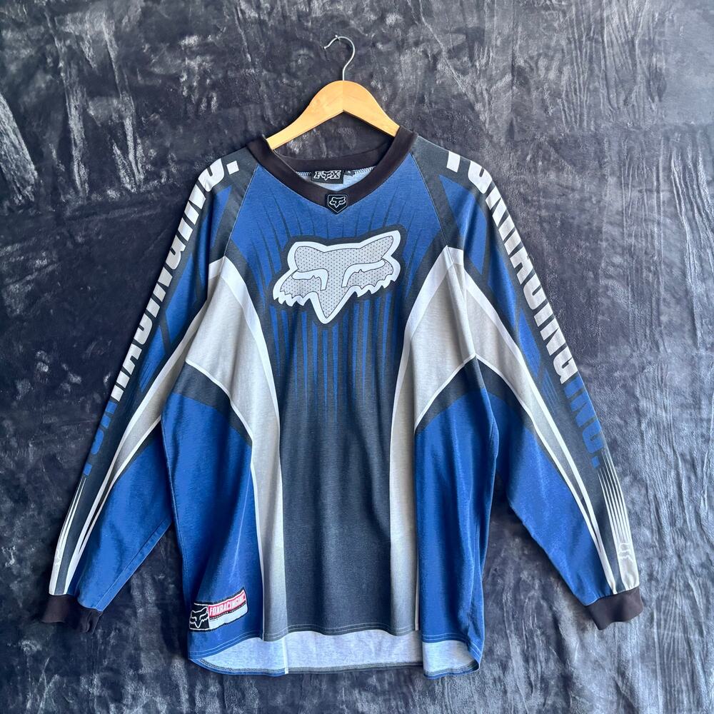Vintage Fox Racing Jersey Size XL Blue& Gray 100% Cotton